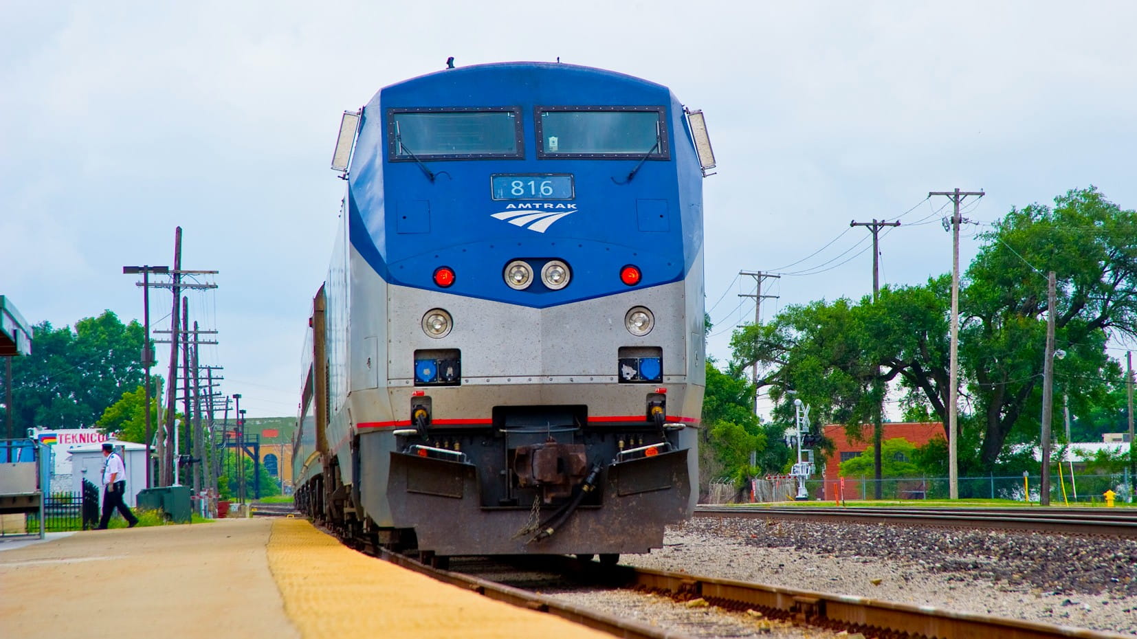 An Amtrak train waits at the Pontiac station.