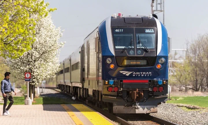 Amtrak train arriving at the Holland Amtrak Station for the Tulip Festival.