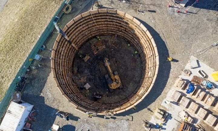 An aerial view of the tunnel shaft.