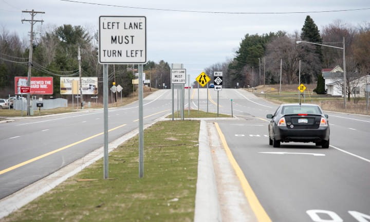 Michigan Left Turn in Mt. Pleasant, Michigan.