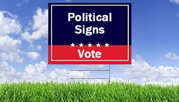 Political voting sign graphic.
