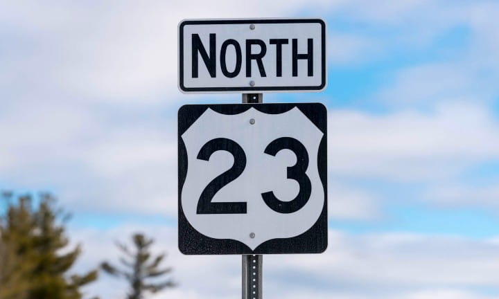 US-23 sign in northern lower Michigan.