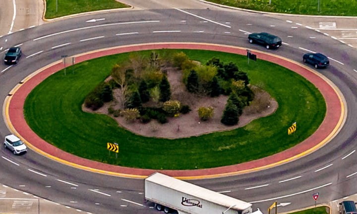 An MDOT roundabout showing the vegetation in the middle.