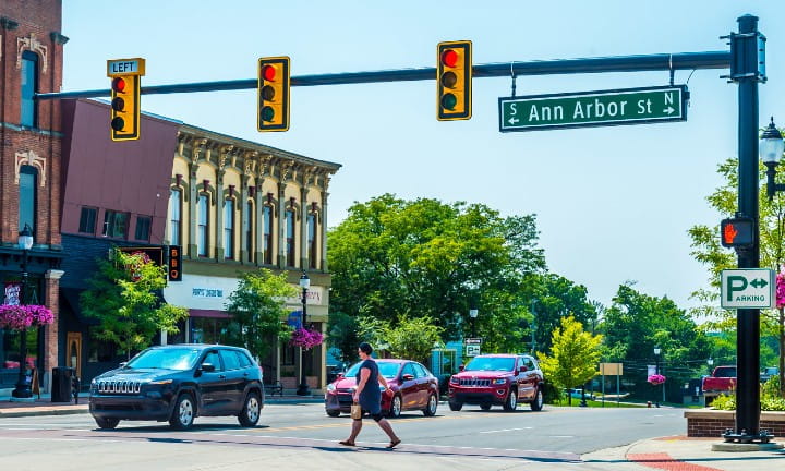 Traffic signals on US-12/Michigan Ave. in Saline.