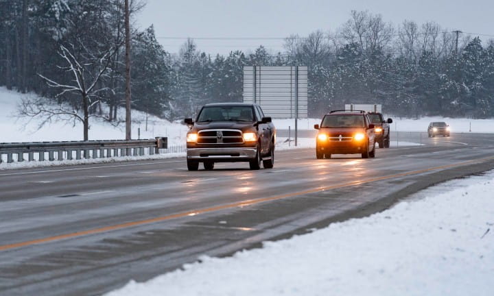 Vehicles driving during winter road conditions on I-96 and I-496 in Eaton County.