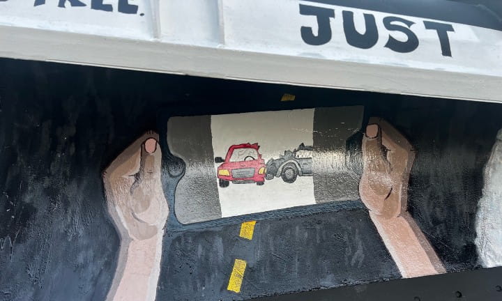 An up-close view of the Newberry High School painted plow blade.