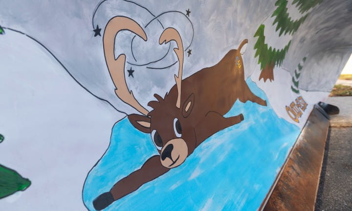 Ovid-Elsie High School art students introduced their safe winter driving-themed plow blade - Don't Rush in Ice and Slush.
