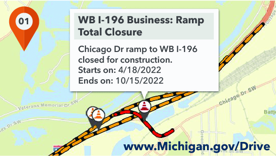  Screen shot of MDOT's Mi Drive construction and traffic application.