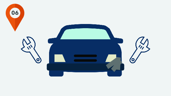 A graphic of a car with duct tape and wrenches near.