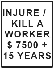 Injure or kill a worker sign denoting $7500 fine and 15 years in prison.
