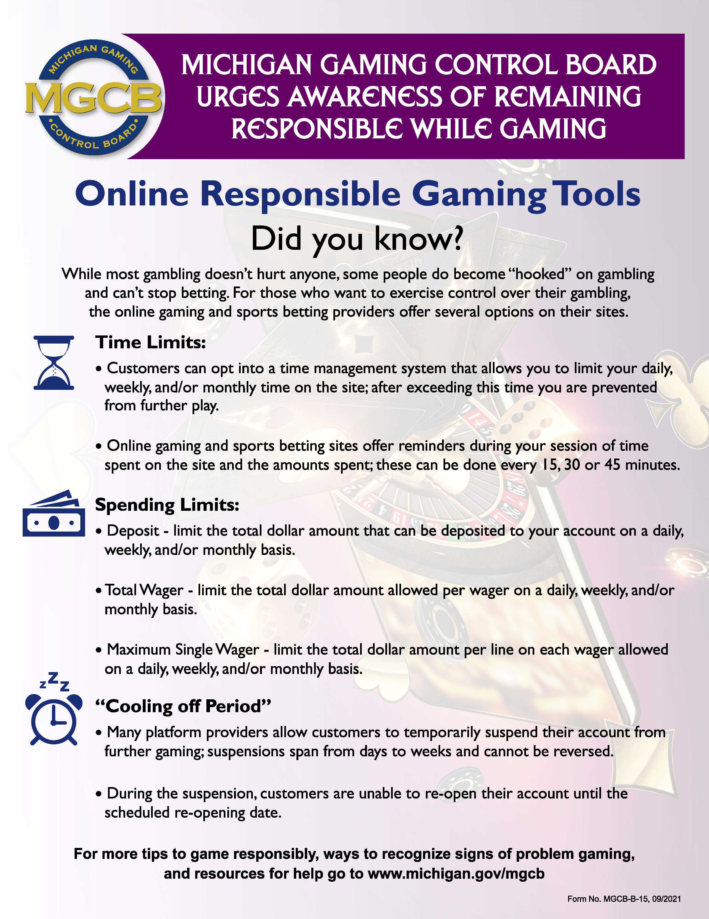 Online Responsible Gaming Tools (8x11 Informational)