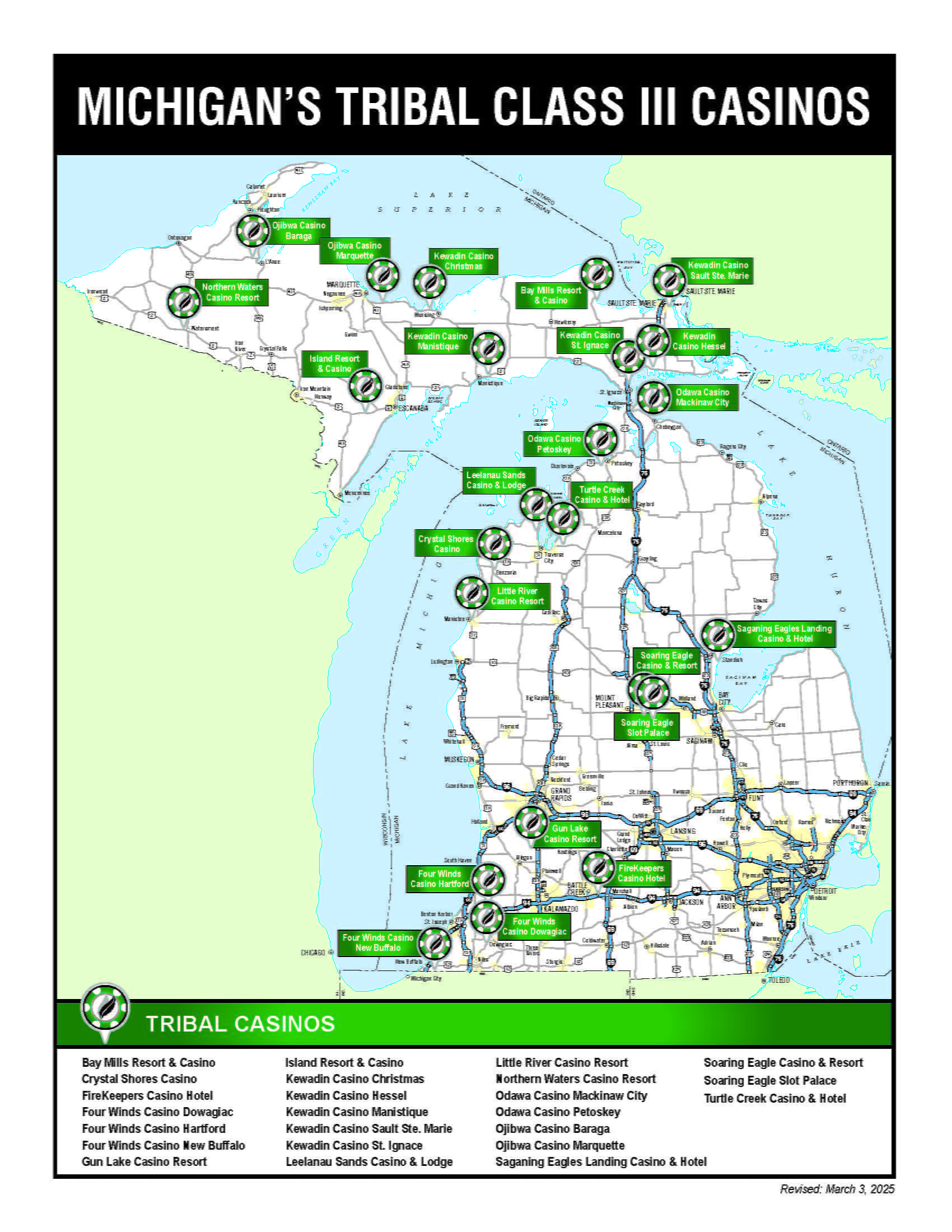 Michigan tribal casino locations map