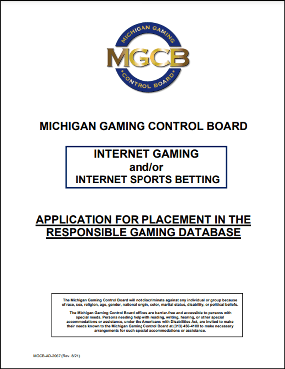 Responsible Gaming Database Application Form