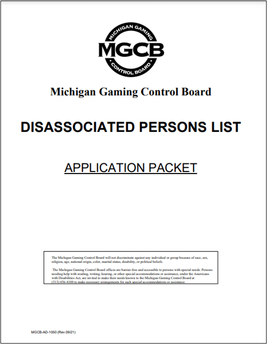 Disassociated Persons Application Form - Detroit Casinos Cover Image