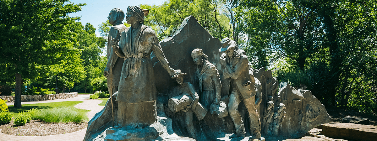 A monument honoring those who worked on the Underground Railroad.