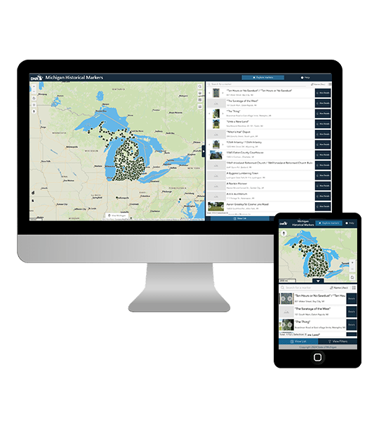 Screenshot of the marker map on a computer screen and mobile phone.