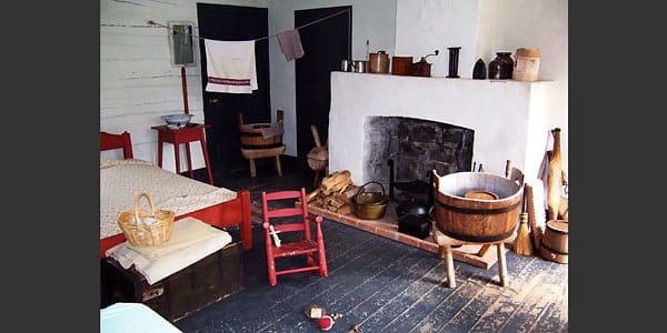 Interior of the married enlisted men's cabin at Fort Wilkins