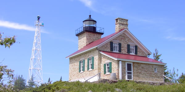 View of Copper Harbor lighthouse from land