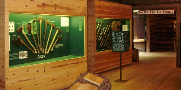 Tools inside the logging museum at Hartwick Pines State Park.