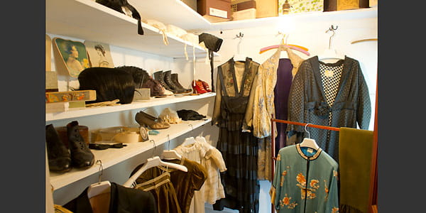 1880s through 1940s vintage clothing on display in the Mann House.