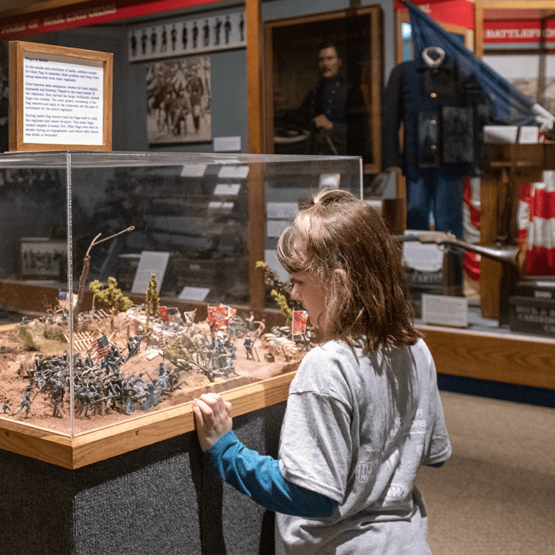 A child looking at a display.