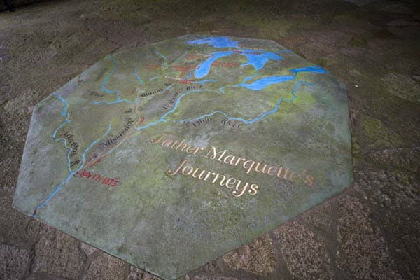 The floor map is a colorful stone inlay.