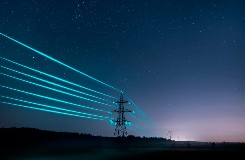 Electrical power lines at night