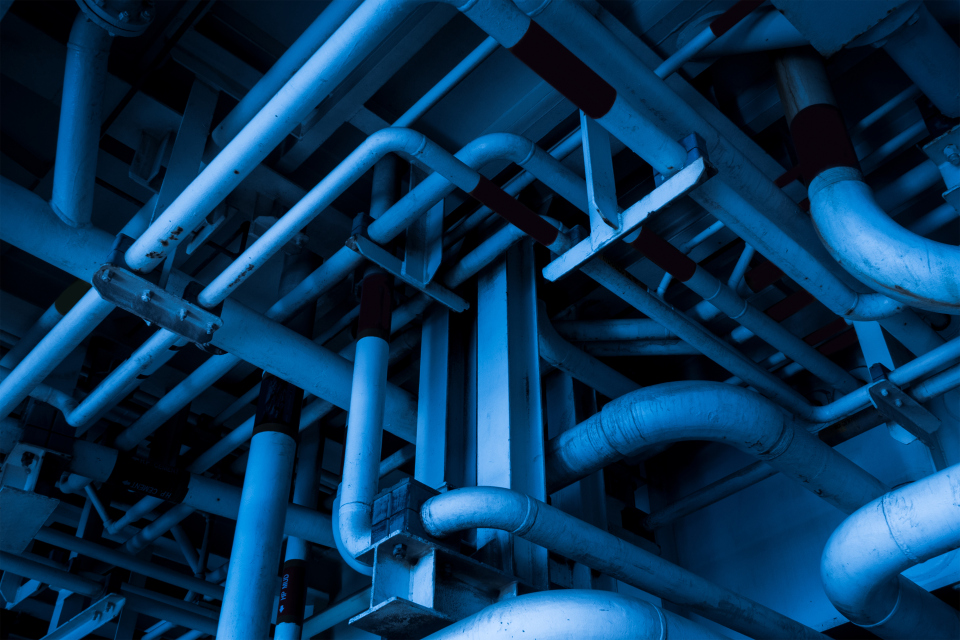 Underside of industrial pipes