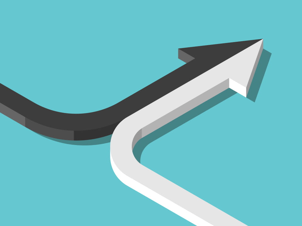 Two arrows aligning to go the same direction