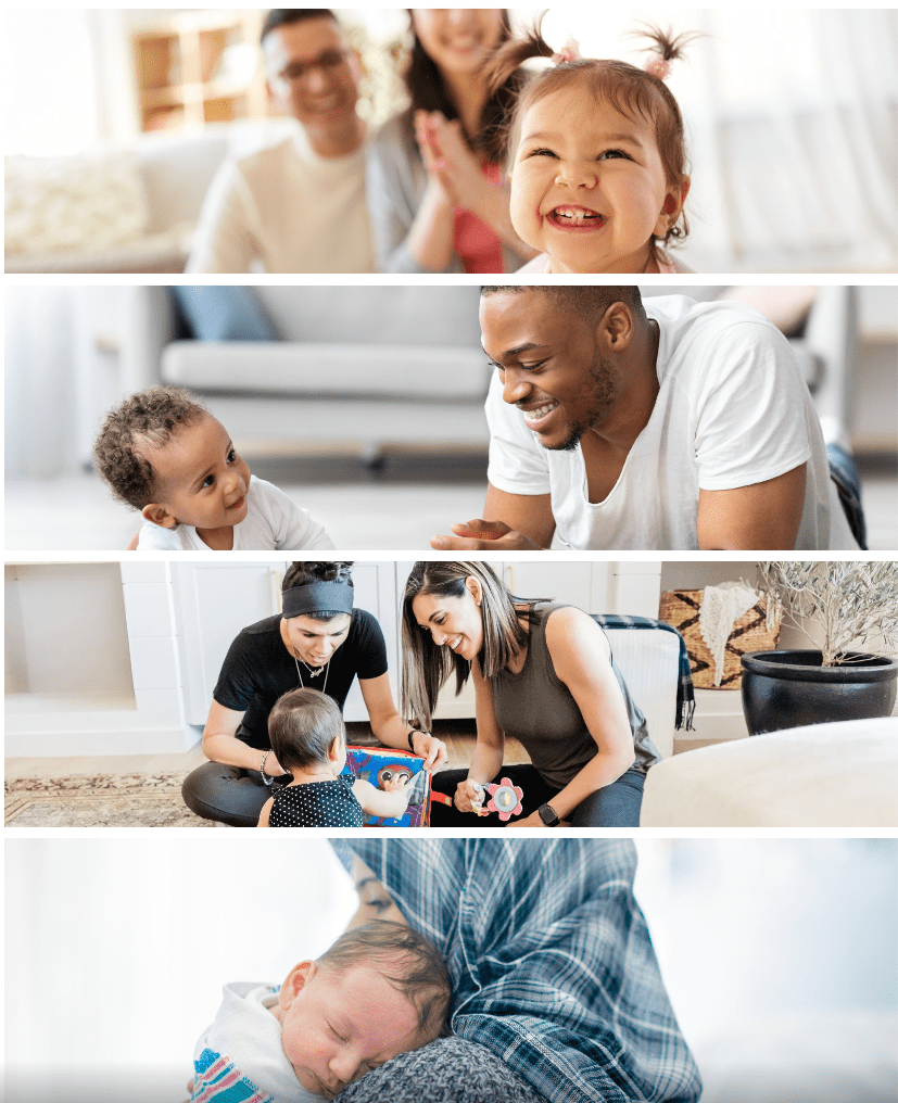 a collage of families with babies