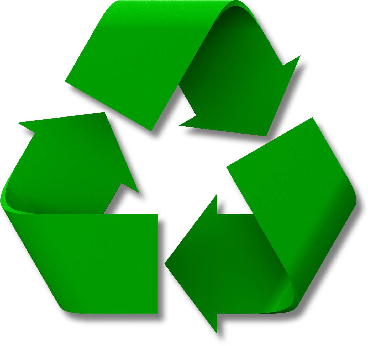 Green recycle symbol with three arrows pointing at each other to form a triangle