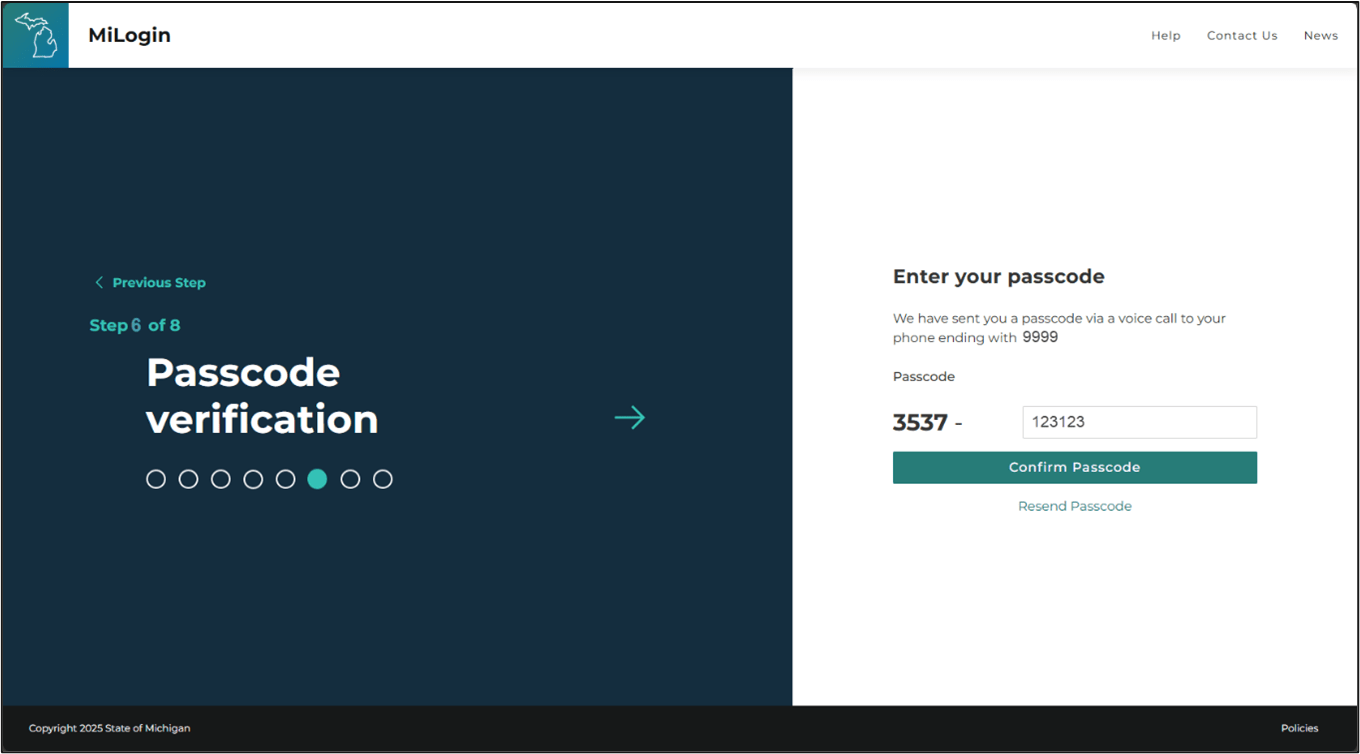 Image of the passcode verification for phone prompt in MiLogin