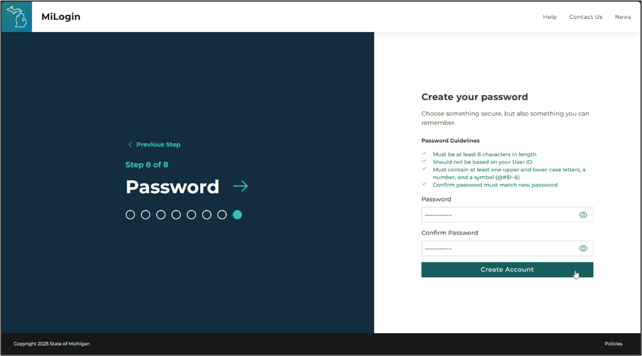 Image of the password (create) prompt in MiLogin