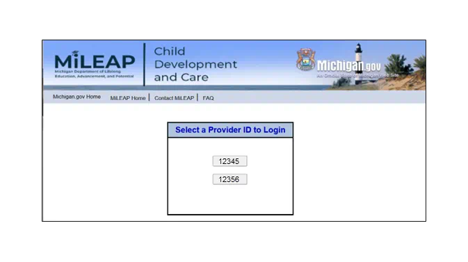 Figure 15. Image of Select a Provider ID for licensed child care providers with more than one location