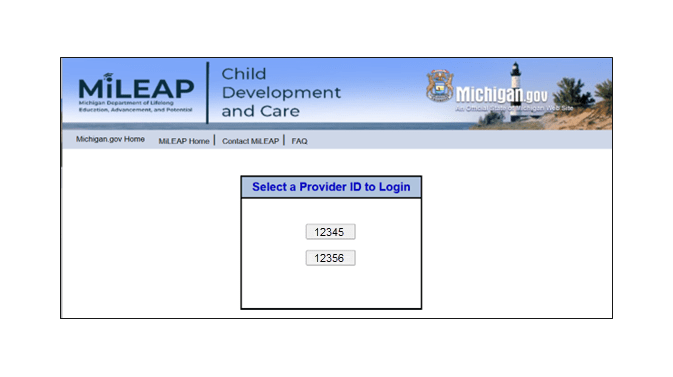 Figure 15. Image of Select a Provider ID for licensed child care providers with more than one location