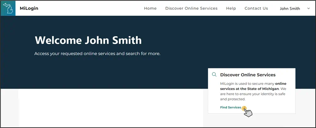 Figure 2. Image of MiLogin welcome homepage after logging in