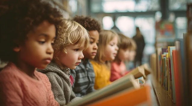 kids reading in library