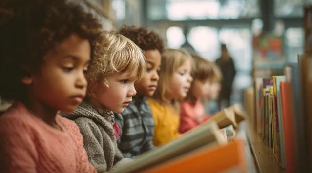 kids reading in library