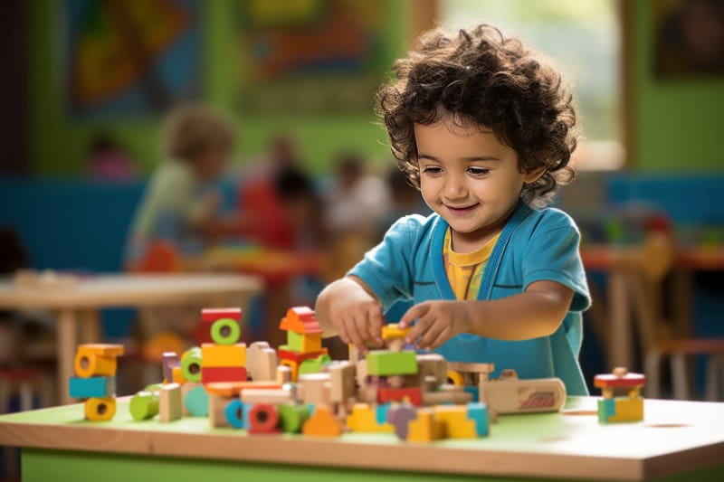 Child playing with toys at a table