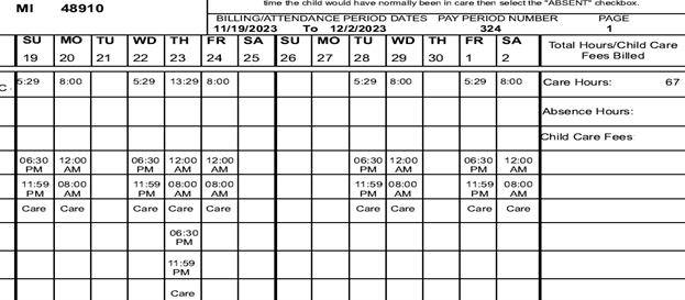 screenshot of overnight billing example 