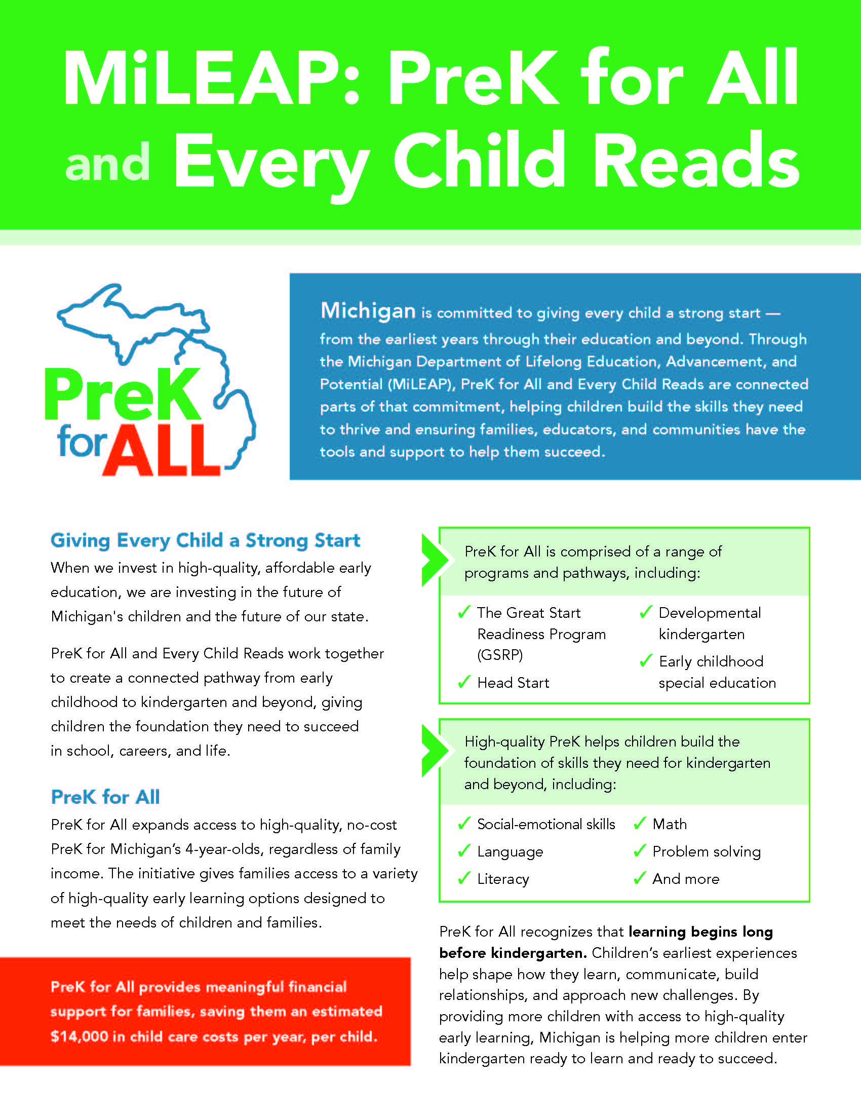 PreK for All Every Child Reads flyer cover