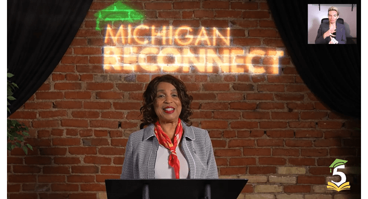 Dr. Beverly speaking at the Michigan Reconnect 2026 Graduation Ceremony