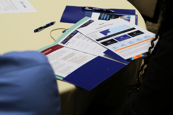 Folder containing resources and other supports for attendees of the Braiding Community Support for College Student Basic Needs event