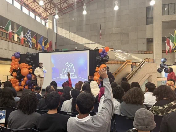 Students participate in a Q&A with Detroit rapper Sada Baby, sparking meaningful conversations about staying focused, planning for the future and navigating life after high school.