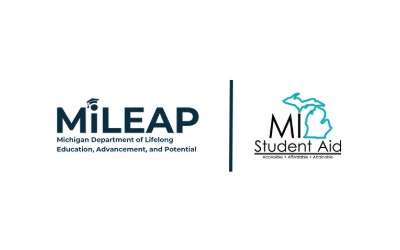 MI Student Aid and MiLEAP logos on a white background