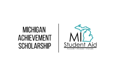 Logos for the Michigan Achievement Scholarship and MI Student Aid against a white background