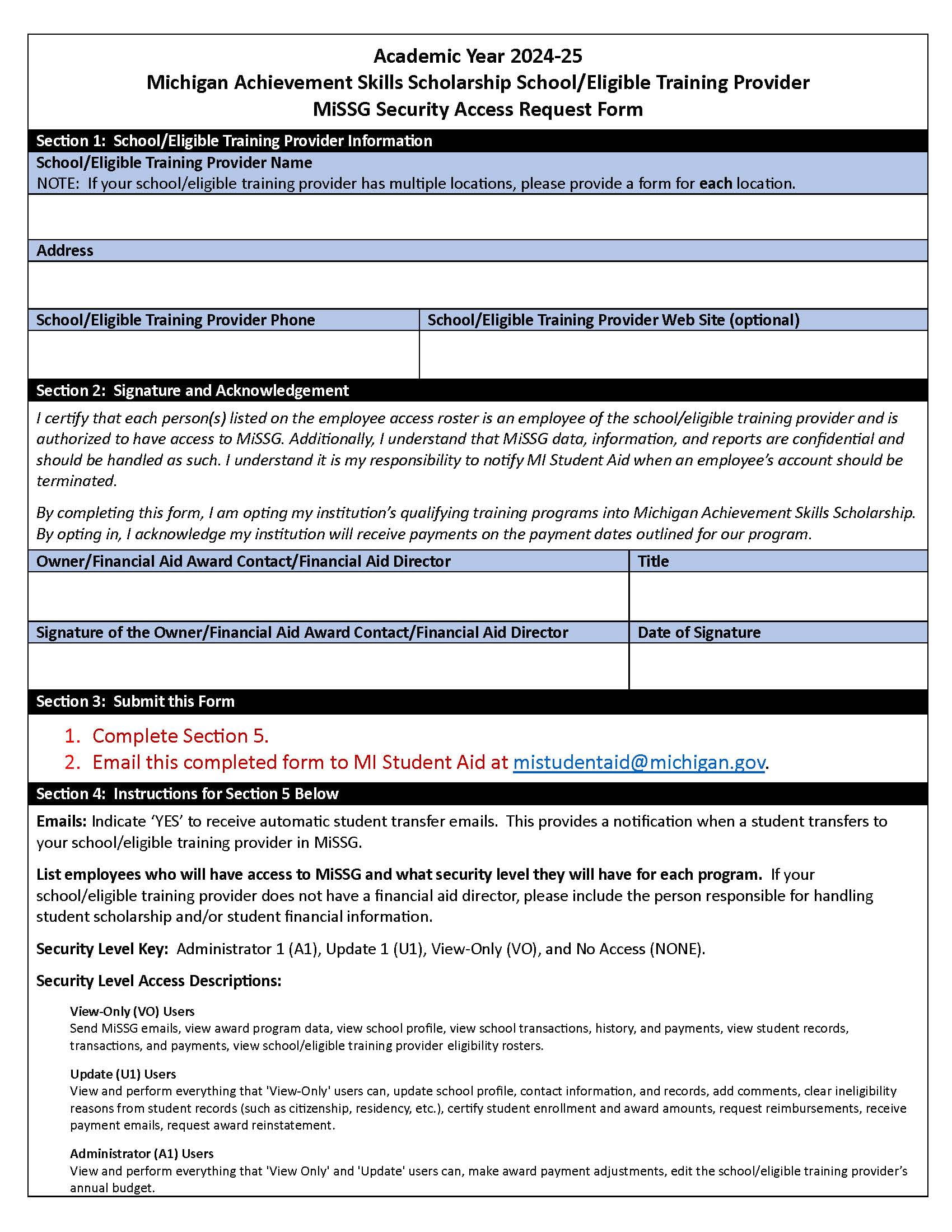 2024-25 MiSSG Security Access Form Cover