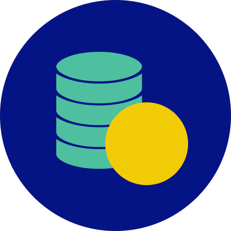 A colorful icon of a stack of coins