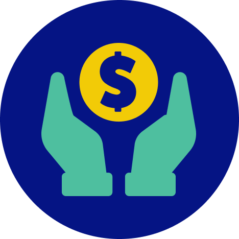 A colorful icon of hands holding money