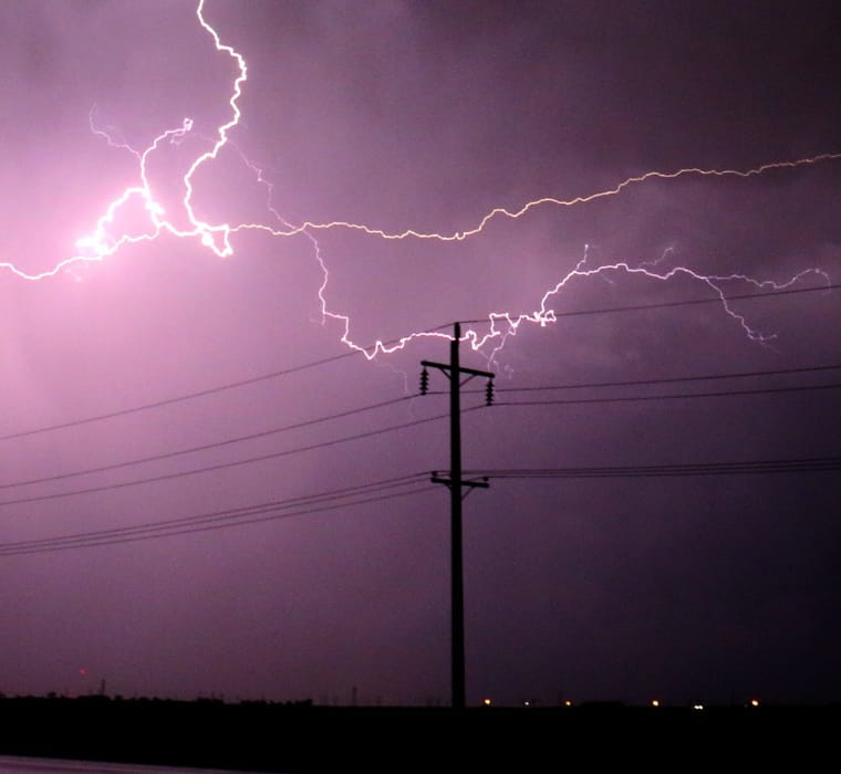 Lightning striking a power line